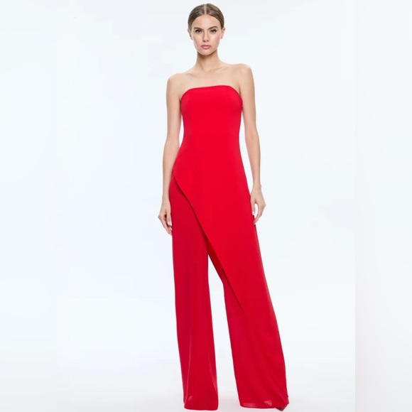 NWT Alice + Olivia Alondra Red Strapless Pant Suit Size 2 - Picture 1 of 11